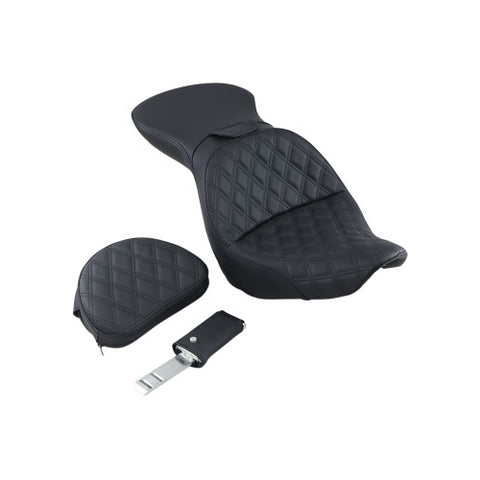 Saddlemen Explorer 2-Up Seat with Driver Backrest for 2007-17 Harley Softail Fat Boy - Black/Driver Lattice Stitched - 806-12-030LS