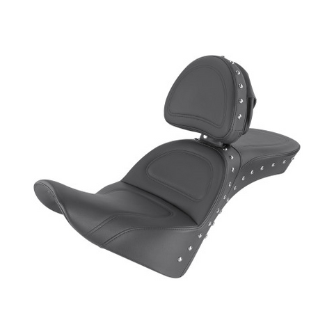 Saddlemen Explorer Special 2-Up Seat with Driver Backrest for 2018-21 Harley Softail Heritage Classic/Deluxe - Black/Studded - 818-33-040