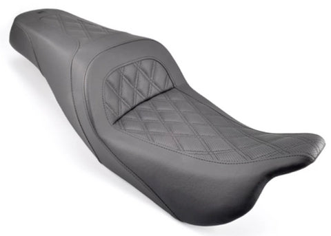 Saddlemen Slim 2-Up Seat for 2008-22 Harley FL Touring models - Black/Lattice Stitched - 808-07B-162