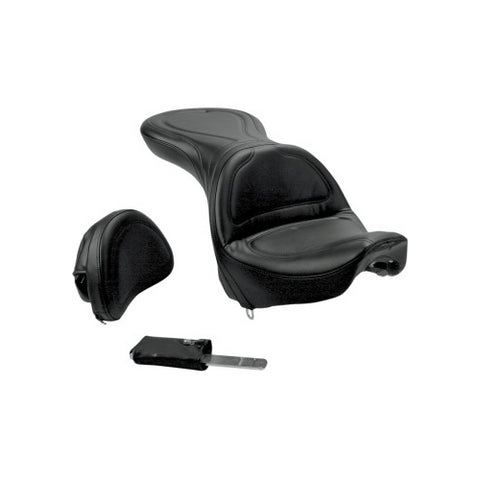 Saddlemen Ultimate Comfort Explorer 2-Up Seat with Driver Backrest for 2000-07 Harley Softail Deuce - Black/Smooth Stitched - 8252JS