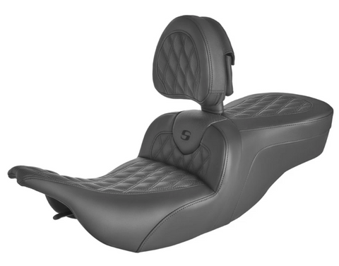 Saddlemen Roadsofa 2-Up Seat with Driver Backrest for 1997-07 Harley Electra Glide models - Lattice Stitched - 897-07-182BR