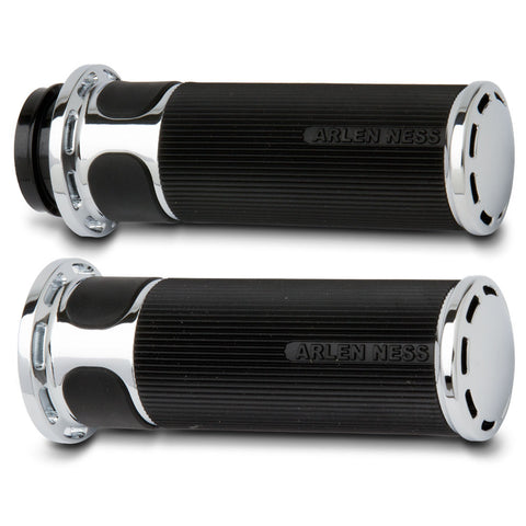 Arlen Ness Fusion Series Grips for Harley Twist Throttle - Slot Track/Chrome - 07-300