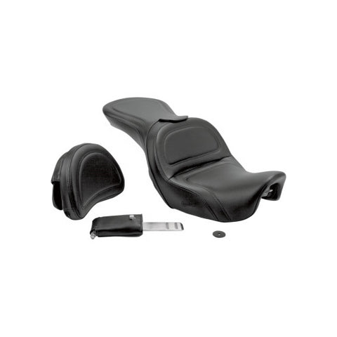 Saddlemen Explorer 2-Up Seat with Driver Backrest for 2006-17 Harley Dyna models - Black/Smooth Stitched - 806-04-0301