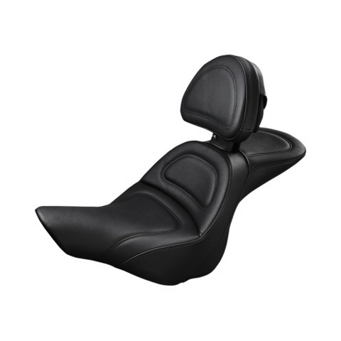 Saddlemen Ultimate Comfort Explorer 2-Up Seat with Driver Backrest for 2013-17 Harley Softail Breakout - Black/Smooth Stitched - 813-27-030